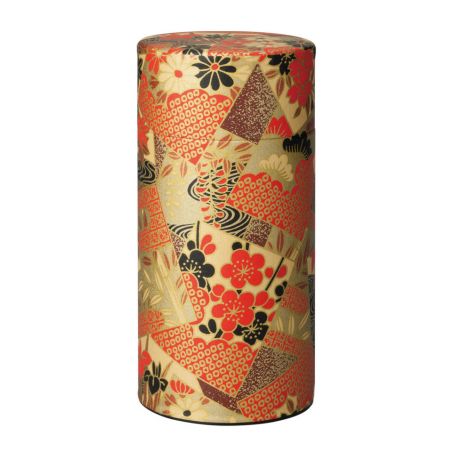 Japanese red and gold tea caddy in washi paper, KOGANE, 200 g