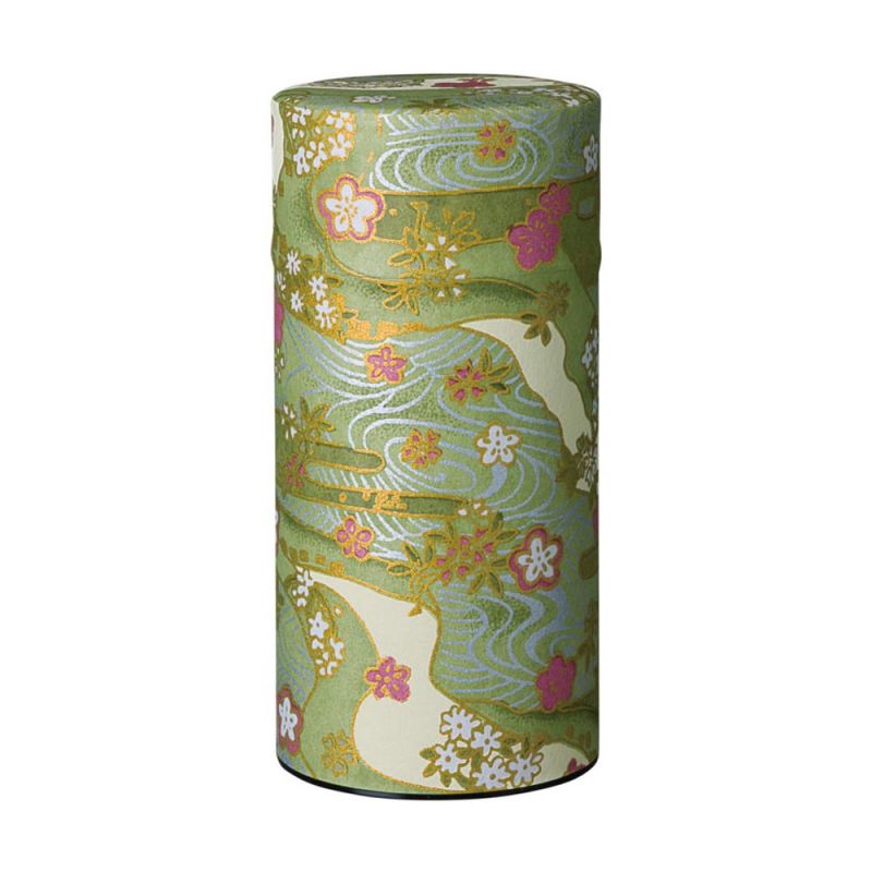 Boîte à thé japonaise verte en papier washi, SHIKISAI, 200 g